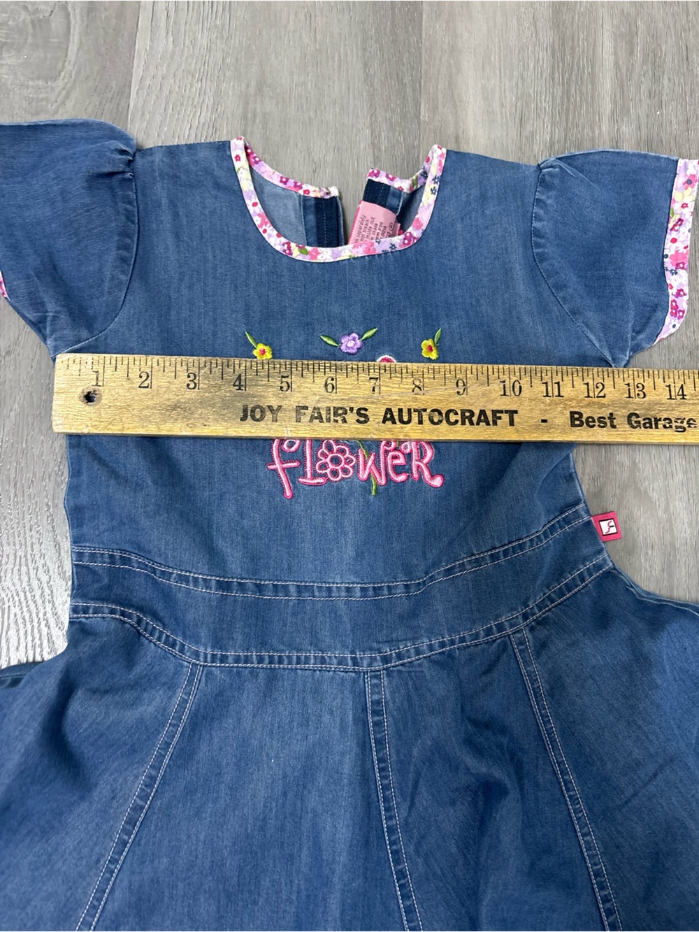 Shrawanti Denim Embroidered Flower Ruffle Blue Dress Cap Sleeve Girls Size 28 - Picture 6 of 8